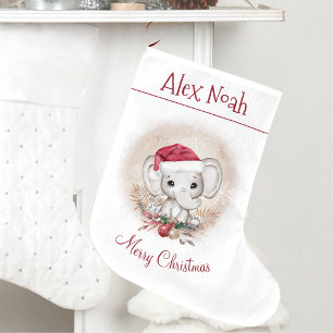 Grande Chaussette De Noël Bébé Eléphant mignon premier Noël Stocking
