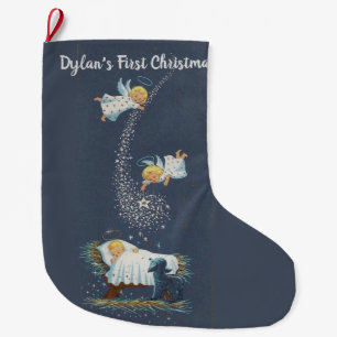Grande Chaussette De Noël Bébé personnalisé Jésus dans Manger avec des a