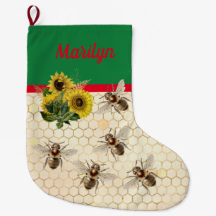 Grande Chaussette De Noël Bee Joyeux tournesol de Noël