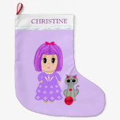 Grande Chaussette De Noël Belle fille et chat (Devant)