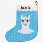 Grande Chaussette De Noël Belle Llama & Snowflakes sur Turquoise (Dos)