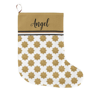 Grande Chaussette De Noël Belle Parties scintillant Gold Faux Snowflake Nom 