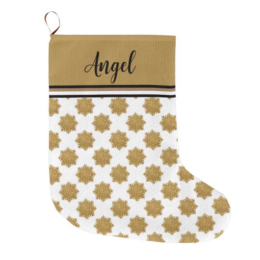 Grande Chaussette De Noël Belle Parties scintillant Gold Faux Snowflake Nom