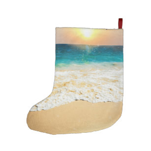 Grande Chaussette De Noël Belle plage d'été coucher de soleil