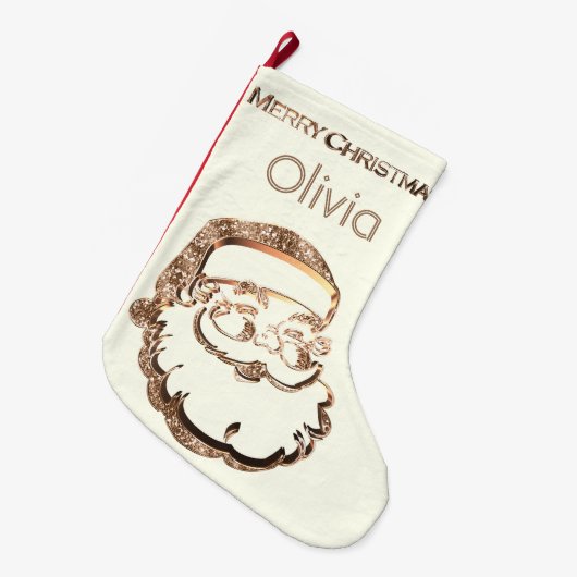 Grande Chaussette De Noël Belle Santa Claus Élégant or blanc ivoire (Devant (Accrochage))