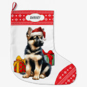 Grande Chaussette De Noël Berger allemand Chiot Santa Hat Snowflake (Devant)