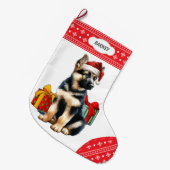 Grande Chaussette De Noël Berger allemand Chiot Santa Hat Snowflake (Devant (Accrochage))
