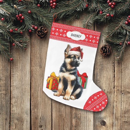 Grande Chaussette De Noël Berger allemand Chiot Santa Hat Snowflake