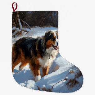 Grande Chaussette De Noël Berger Australien Laissez Tomber la Neige Noël