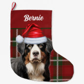 Grande Chaussette De Noël Bernese Mountain Dog Holiday Plaid avec le nom du  (Devant)