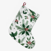 Grande Chaussette De Noël Berries et oiseaux Emerald Green (Devant (Accrochage))