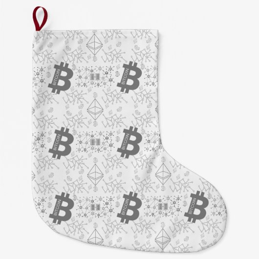 Grande Chaussette De Noël Bitcoin Argent Conception Noël Stocker (Devant)