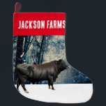 Grande Chaussette De Noël Black Angus Bull Winter<br><div class="desc">Un taureau Angus se dresse dans un paysage pittoresque et enneigé.</div>