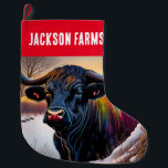 Grande Chaussette De Noël Black Angus Bull Winter<br><div class="desc">Dans ce design moderne et coloré,  un taureau Angus se dresse dans un paysage enneigé pittoresque.</div>
