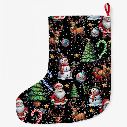 Grande Chaussette De Noël Black Background Christmas Decorative Pattern (Dos)