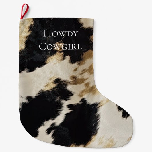 Grande Chaussette De Noël Black Cream Gold Western Cowhide (Devant)