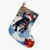 Grande Chaussette De Noël Black French Bulldog Festive de Noël Scène de neig (Devant (Accrochage))
