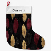 Grande Chaussette De Noël Black Red Gold Feathers Christmas (Devant)