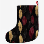 Grande Chaussette De Noël Black Red Gold Feathers Christmas (Dos)