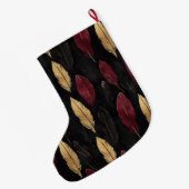 Grande Chaussette De Noël Black Red Gold Feathers Christmas (Dos (Accrochage))