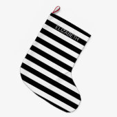 Grande Chaussette De Noël Black White Horizontal Preppy Stripe Nom monogram (Devant (Accrochage))