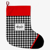 Grande Chaussette De Noël Black & White Plaid Toe Trim Monogram (Devant)