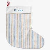 Grande Chaussette De Noël Blanc Bleu Or Rayures Noël   (Devant)