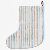 Grande Chaussette De Noël Blanc Bleu Or Rayures Noël   (Dos)