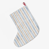 Grande Chaussette De Noël Blanc Bleu Or Rayures Noël   (Dos (Accrochage))