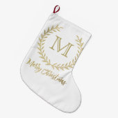 Grande Chaussette De Noël Blanc et Noël de monogramme de feuille d'or Joyeux (Devant (Accrochage))