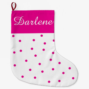 Grande Chaussette De Noël Blanc et pois fuchsia :