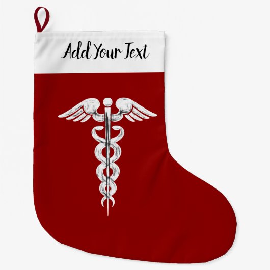 Grande Chaussette De Noël Blanc rouge de symbole Médicale de caducée (Devant)