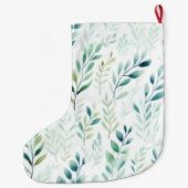 Grande Chaussette De Noël Blanc vert Mint Feuilles Noël Nom (Dos)