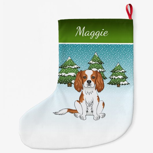 Grande Chaussette De Noël Blenheim Cavalier King Charles Spaniel En Hiver (Dos)