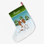Grande Chaussette De Noël Blenheim Cavalier King Charles Spaniel En Hiver (Dos (Accrochage))