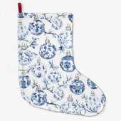 Grande Chaussette De Noël Bleu Chic Ornements de Noël Blancs (Devant)