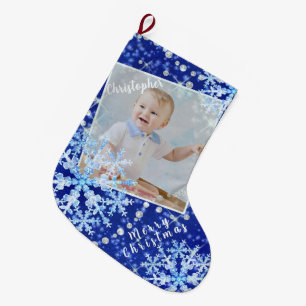 Grande Chaussette De Noël Bleu de neige