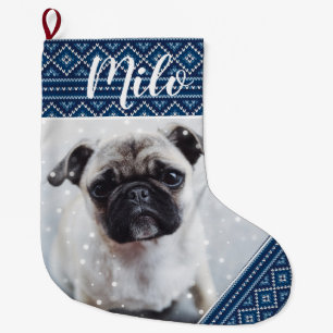 Grande Chaussette De Noël Bleu Noël Personnalisé Animaux de compagnie Stoc