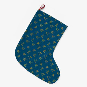 Grande Chaussette De Noël Bleu Or étoiles brillant