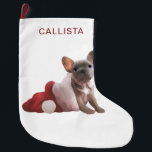 Grande Chaussette De Noël Bleu Rouge Blanc Français Chien à taureaux Santa H<br><div class="desc">Ce stock de Noël joli et artistique est parfait pour créer l'ambiance festive de votre événement spécial. Il présente un bulldog français gris et blanc peint à la main à l'intérieur d'un chapeau de Père Noël blanc et rouge sur un simple arrière - plan blanc. Sur le dos se trouve...</div>