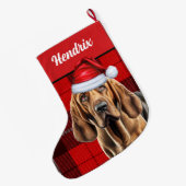 Grande Chaussette De Noël Bloodhound avec Holiday Plaid et Chiens Nom (Dos (Accrochage))