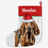 Grande Chaussette De Noël Bloodhound de Noël avec le nom Woof Arrière - plan (Dos)