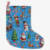 Grande Chaussette De Noël Blue Background Christmas Decorative Pattern (Devant)