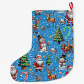 Grande Chaussette De Noël Blue Background Christmas Decorative Pattern (Dos)