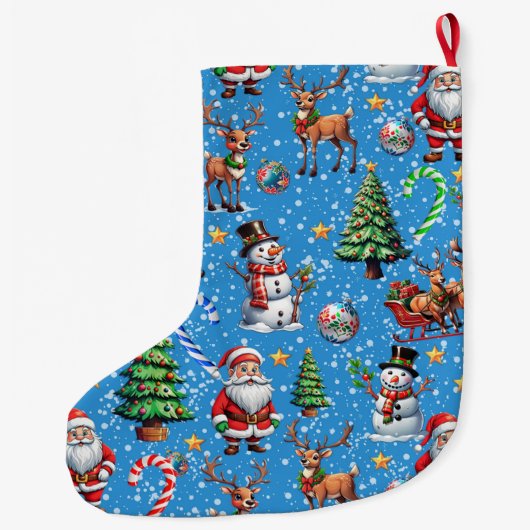Grande Chaussette De Noël Blue Background Christmas Decorative Pattern (Dos)