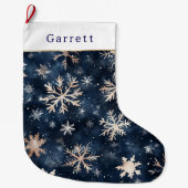 Grande Chaussette De Noël Blue Cream Christmas Snowflakes (Devant)