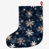 Grande Chaussette De Noël Blue Cream Christmas Snowflakes (Dos)