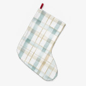 Grande Chaussette De Noël Blue Cream White Plaid Christmas (Devant (Accrochage))