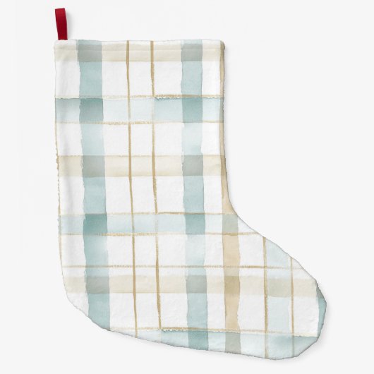 Grande Chaussette De Noël Blue Cream White Plaid Christmas (Devant)