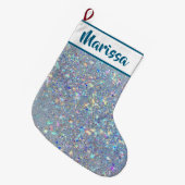 Grande Chaussette De Noël Blue Glitter Personalized Name Christmas Stocking (Devant (Accrochage))